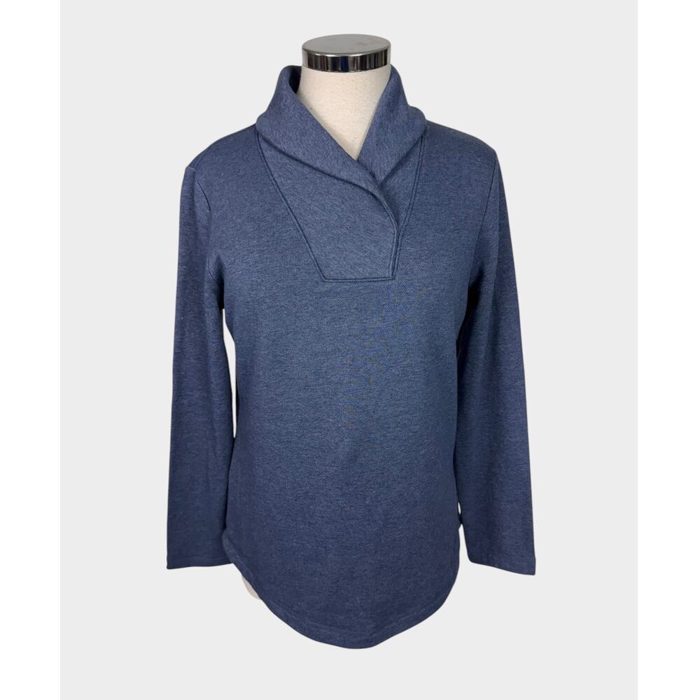 Karen Scott Sport Small Blue Long-Sleeve Pullover Cozy Folded Shawl Collar Top